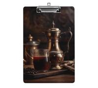Portablocco con motivo caffè turco, formato A4, formato lettera, con clip a basso profilo, in acrilico, leggero, tavoletta portablocco decorativa per infermieri, lavoro, ufficio, 31 x 21 cm