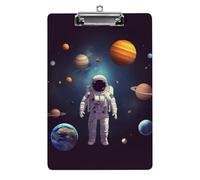 Portablocco con pianeti del sistema solare astronauta in acrilico, carino e alla moda, decorativo, 31,8 x 21,6 cm, formato A4, clip in acrilico per aule, insegnanti, forniture per ufficio