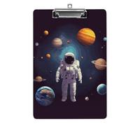 Portablocco con pianeti del sistema solare astronauta in acrilico, carino e alla moda, decorativo, 31,8 x 21,6 cm, formato A4, clip in acrilico per aule, insegnanti, forniture per ufficio
