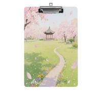 Portablocco decorativo in acrilico con motivo a parco con fiori di ciliegio in piena fioritura, con clip in metallo a basso profilo, per ufficio, scuola, insegnanti, studenti, formato lettera standard