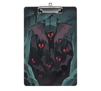 Portablocco decorativo in acrilico con pipistrelli nella grotta stampata con clip in metallo a basso profilo, per ufficio, scuola, insegnanti, studenti, dimensioni lettera standard 31 x 21 cm