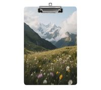 Portablocco decorativo in acrilico con prati alpini, cime innevate stampate con clip in metallo a basso profilo, per ufficio, scuola, insegnanti, studenti, dimensioni standard della lettera 31,5 x
