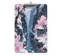 Portablocco decorativo in acrilico con stampa di fiori di ciliegio e valle innevata, con clip in metallo a basso profilo, per ufficio, scuola, insegnanti, studenti, formato lettera standard 32,5 x
