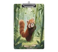 Portablocco decorativo in acrilico con stampa di panda rossi nella foresta di bambù, con clip in metallo a basso profilo, per ufficio, scuola, insegnanti, studenti, formato lettera standard 31 x 21 cm