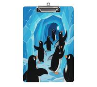 Portablocco decorativo in acrilico con stampa di pinguino su un'avventura, con clip in metallo a basso profilo, per ufficio, scuola, insegnanti, studenti, formato lettera standard 32,5 x 21,5 cm