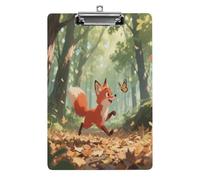 Portablocco decorativo in acrilico con stampa di volpe nella foresta con clip in metallo a basso profilo, per ufficio, scuola, insegnanti, studenti, dimensioni standard delle lettere 31,8 x 21,5 cm