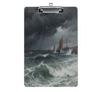 Portablocco decorativo in acrilico con stampa "Il mare prima della tempesta", con clip in metallo a basso profilo, per ufficio, scuola, insegnanti, studenti, formato lettera standard 32,5 x 21,5 cm