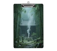 Portablocco decorativo in acrilico, tempio misterioso nella foresta di bambù, con clip in metallo a basso profilo, per ufficio, scuola, insegnanti, studenti, formato lettera standard 31 x 21 cm
