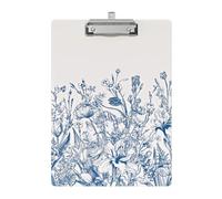 Portablocco decorativo in legno, formato A4, formato lettera, per aula e ufficio, dimensioni standard 22,9 x 31,8 cm, con clip in metallo a basso profilo, fiore blu