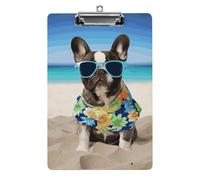 Portablocco estivo con bulldog francese, in acrilico, carino e alla moda, decorativo, 31,8 x 21,6 cm, formato A4, clip in acrilico per classe, insegnanti, forniture per ufficio