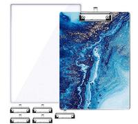Portablocco formato A4, formato lettera, resina epossidica, stampi in silicone morbido + 5 clip in acciaio inox a basso profilo, foro retrattile per appendere scrittura, lavagnetta portadocumenti,