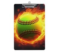 Portablocco formato A4 standard alla moda con clip a basso profilo, scrivania, ufficio, fuoco, fiamma, softball, palla da baseball
