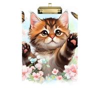 Portablocco in acrilico, 30,5 x 22,9 cm, per insegnanti, rosa, con clip, per bambini, clinica, infermieristica, scuola, essenziale, carino, gattino, gatto, floreale, argento