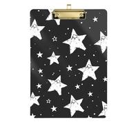 Portablocco in acrilico a forma di stella, nero, con clip, formato lettera, per studenti, donne, uomini, clip dorata, a basso profilo, retrattile, 31,8 x 22,9 cm