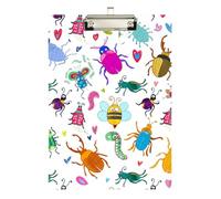 Portablocco in acrilico colorato con insetti dei cartoni animati, formato A4, dimensioni standard, per infermieri, avvocati, studi medici, 31,8 x 22,9 cm, clip argento, 31,8 x 22,9 cm