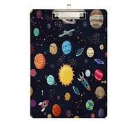 Portablocco in acrilico con astronavi in cartone, formato A4, standard, ideale per studenti, ufficio, scuola, infermieri, 12,5" x 8,5"