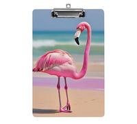 Portablocco in acrilico con fenicottero rosa sulla spiaggia, grazioso portablocco decorativo, 31,8 x 21,6 cm, formato A4, clip in acrilico per classe, insegnanti, forniture per ufficio