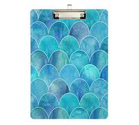 Portablocco in acrilico con squame di pesce color verde acqua e onde dell'oceano, formato A4, portablocco standard in argento, ideale per studenti, ufficio, scuola, infermieri, 12,5" x 8,5"