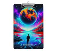 Portablocco in acrilico formato A4 con immagine "Cosmic Planet Man Neon Mountain".
