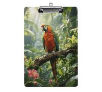 Portablocco in acrilico, formato A4, leggero e resistente, con foro per appendere in acciaio inossidabile, organizer portatile per documenti con pappagallo della foresta pluviale, può contenere 80-100