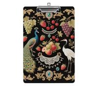 Portablocco in acrilico, formato A4, leggero e resistente, con foro per appendere in acciaio inossidabile, stampa vintage con frutta e uccelli, portatile, può contenere 80-100 fogli, per ufficio, casa