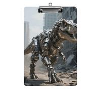 Portablocco in acrilico, formato A4, leggero e resistente con foro per appendere in acciaio inossidabile, un dinosauro meccanico in una città rovinata, organizer portatile per documenti contiene 80