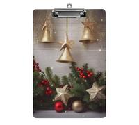 Portablocco in acrilico, formato A4, leggero e resistente, con foro per appendere in acciaio inossidabile, albero di Natale e campane, organizer portatile per documenti da 80-100 fogli, per ufficio