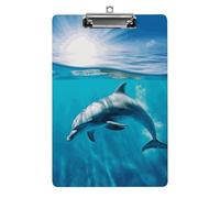 Portablocco in acrilico, formato A4, leggero e resistente, con foro per appendere in acciaio inox, delfino che nuota nel mare blu, può contenere 80-100 fogli per ufficio, casa, uso