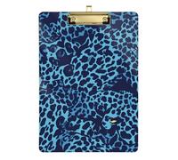 Portablocco in plastica con stampa leopardata blu, formato A4, con foro standard, per insegnanti, per il primo anno, oro, 22,9 x 30,5 cm