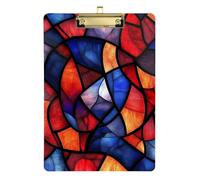 Portablocco in vetro colorato con motivo geometrico rosso e blu, formato A4, per ricevute, appunti, menù, lavagna rigida, per insegnanti, dimensioni elementari 9 x 12