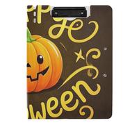 Portablocco piegato Happy Halloween Cartoon carino zucca gialla A4 Appunti con Padfolio Doppia clip portapenne ufficio clip Board con copertina rigida