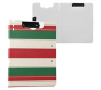 Portablocco pieghevole a righe rosse e verdi, formato A4, con doppia clip, portapenne, con copertina