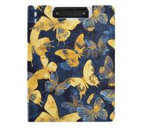 Portablocco pieghevole con contenitore blu e oro farfalla A4 Appunti Folio doppia clip in metallo portapenne infermieristica clip Board con coperchio