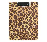 Portablocco pieghevole con contenitore piatto motivo geometrico leopardato stampa marrone oro A4 Appunti con Padfolio doppia clip portapenne ufficio clip board con coperchio