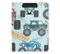 Portablocco pieghevole con contenitore senza cuciture modello Monster Cartoon Truck A4 Appunti Folio Doppia clip in metallo portapenne scuola clip Board con coperchio
