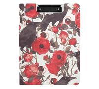 Portablocco pieghevole con corvo rosa e rosso, formato A4, con doppia clip, portapenne, per scuola, con coperchio