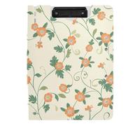Portablocco pieghevole con fiori arancioni e verdi, formato A4, con raccoglitore, doppie clip in metallo, portapenne, lavagna con clip per ufficio con copertina rigida