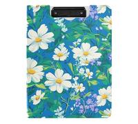 Portablocco pieghevole con fiori di campo gialli e foglie verdi, formato A4, doppia clip, portapenne, con copertina