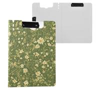 Portablocco pieghevole con foglie verdi e fiori, formato A4, con due clip in metallo, portapenne, supporto per infermieristica, con copertina rigida