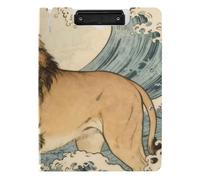 Portablocco pieghevole con leone dell'oceano giapponese e onde del mare, formato A4, con doppia clip in metallo, portapenne, lavagna con clip per infermieristica, con