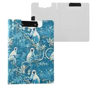 Portablocco pieghevole con scimmie blu, formato A4, con due clip in metallo, portapenne, supporto per infermieristica, con coperchio