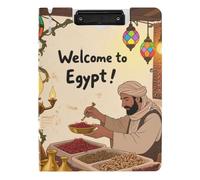 Portablocco pieghevole con spazio di archiviazione, con scritta "Welcome to Egypt Scenery Culture", formato A4, con doppia clip, portapenne, con copertina