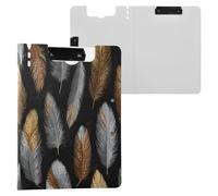 Portablocco pieghevole con splendide piume dorate e argentate, formato A4, orizzontali e verticali, doppia clip scolastica, con copertina rigida