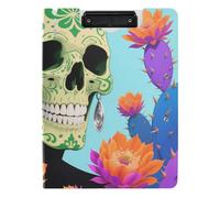 Portablocco pieghevole con teschio verde colorato cactus A4 Appunti con Padfolio doppie clip in metallo portapenne scuola clip board con coperchio