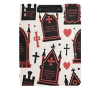 Portablocco pieghevole gotico rosso e nero Halloween bara croce A4 Clipfolio doppia clip in metallo portapenne scuola clip board con coperchio