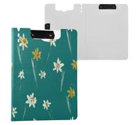 Portablocco pieghevole in stile Oliver Jeffers con narciso e schiuma marina, formato A4, con supporto orizzontale e verticale, doppia clip per ufficio, con coperchio