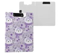 Portablocco pieghevole Lavanda Orso Inverno A4 Appunti con Padfolio Due Clip in Metallo Portapenne Nursing Clip Board con coperchio