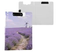 Portablocco pieghevole rustico con campi di lavanda e mulino a vento, formato A4, con padfolio orizzontale e verticale, doppia clip per scuola, con coperchio
