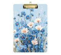 Portablocco tascabile, formato A4, motivo floreale con fiori selvatici blu, in plastica, per classi di quinta elementare, per insegnanti, dimensioni 9 x 12