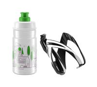 Elite KIT CEO Nero Lucido + Borraccia JET 350 ml Trasparente Logo Verde - Set Porta Borraccia per Bicicletta